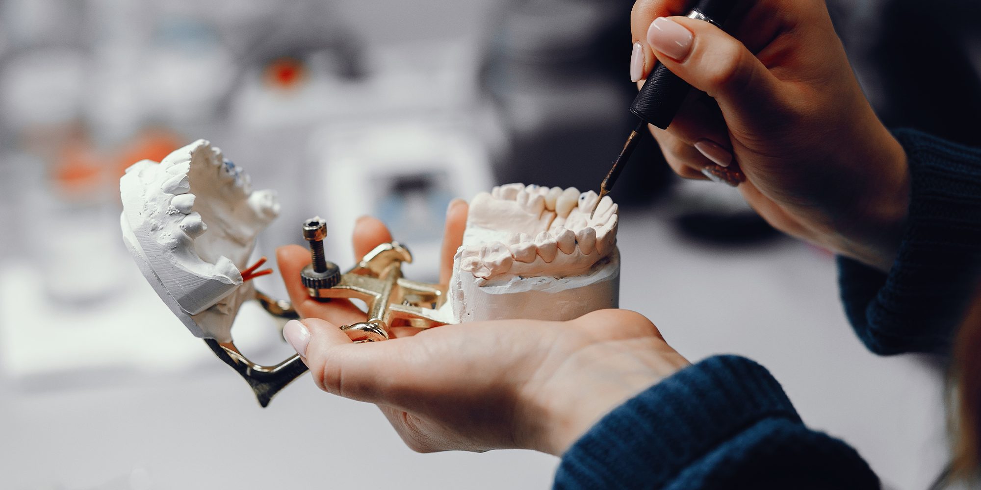 Close up Process Implants teeth health care on white background.
